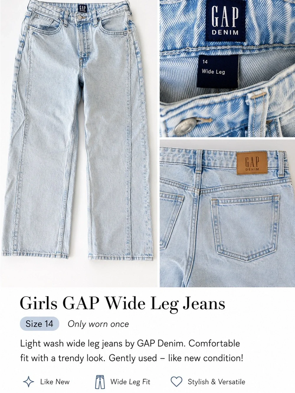 GAP Light Wash Wide Leg Jeans - Pale Blue